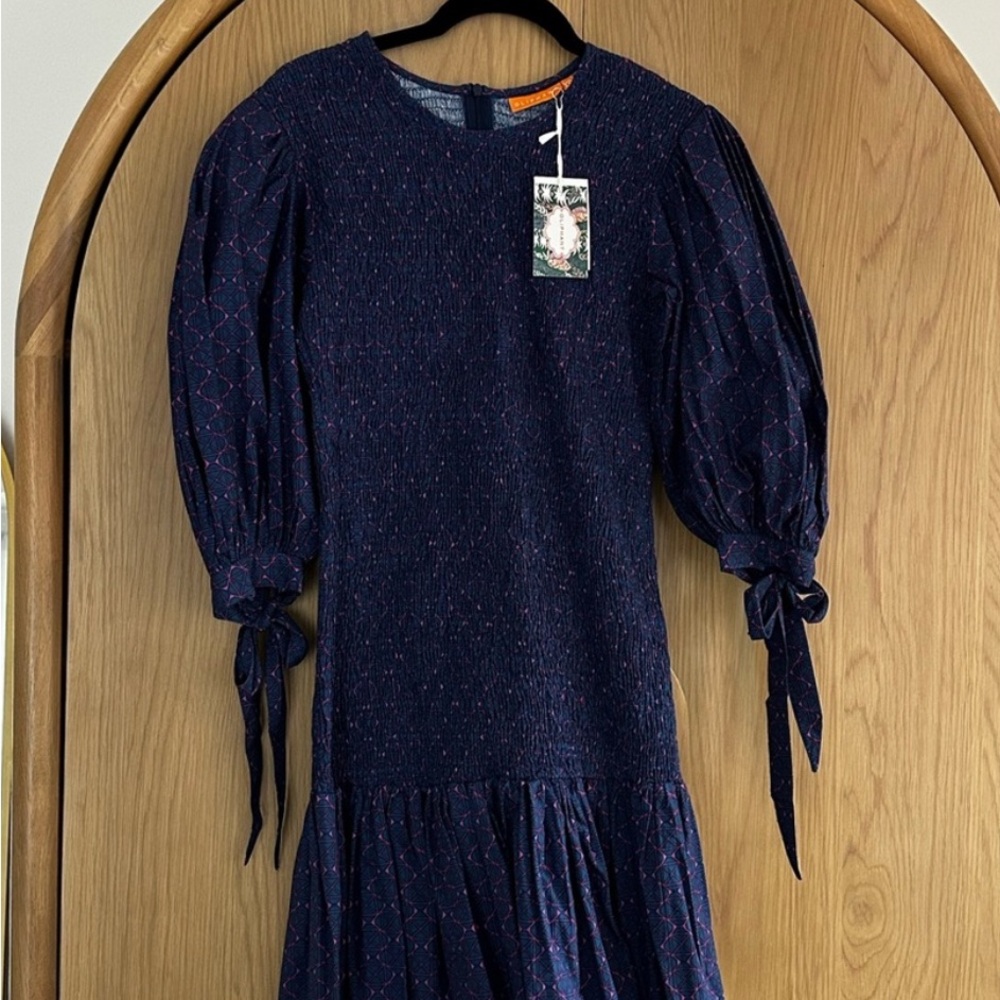 NWT Oliphant Morocco smocked tie sleeve mini dress - Picture 2 of 5
